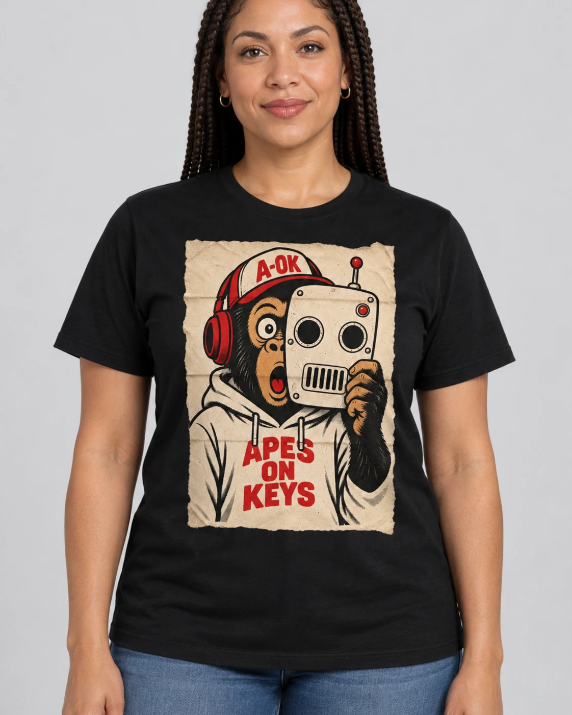Black A-OK AI-Powered Tee, worn by a model