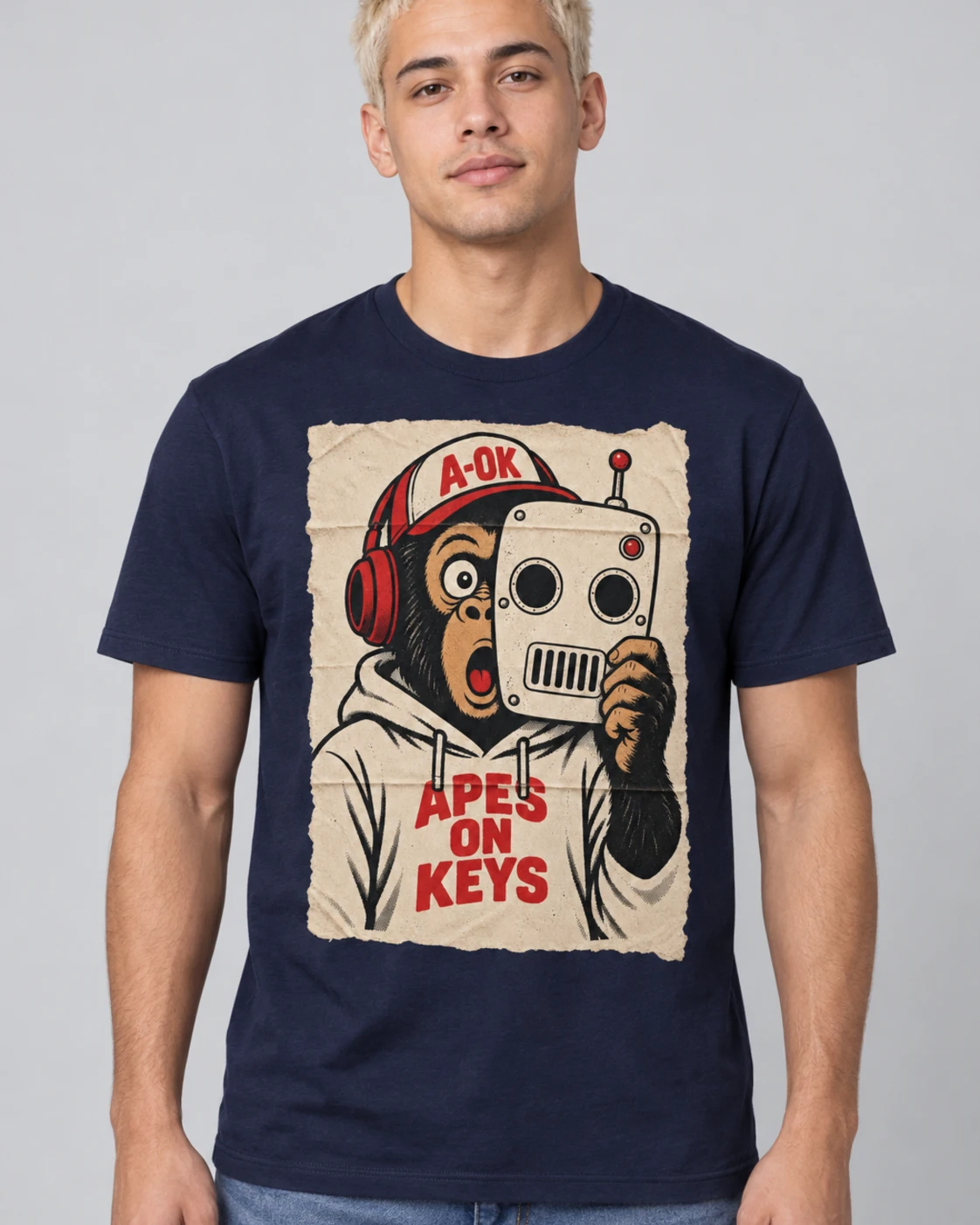 Navy A-OK AI-Powered Tee, worn by a model