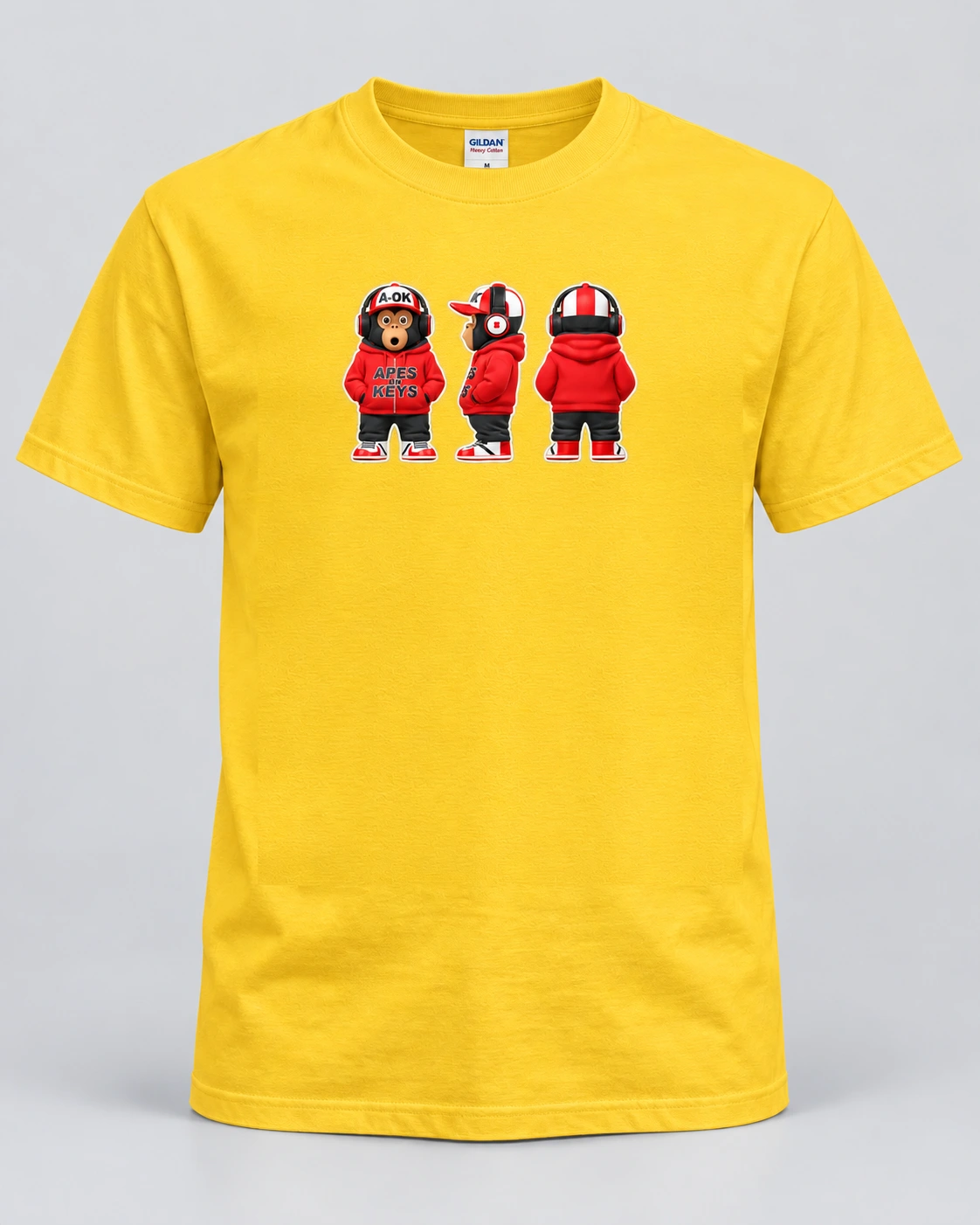 Yellow A-OK All Angles Tee — chest artwork close-up