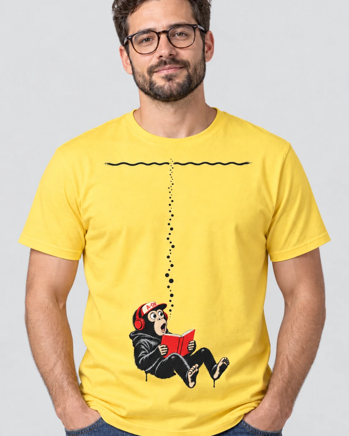 Yellow A-OK Deep Learning Tee, worn by a model