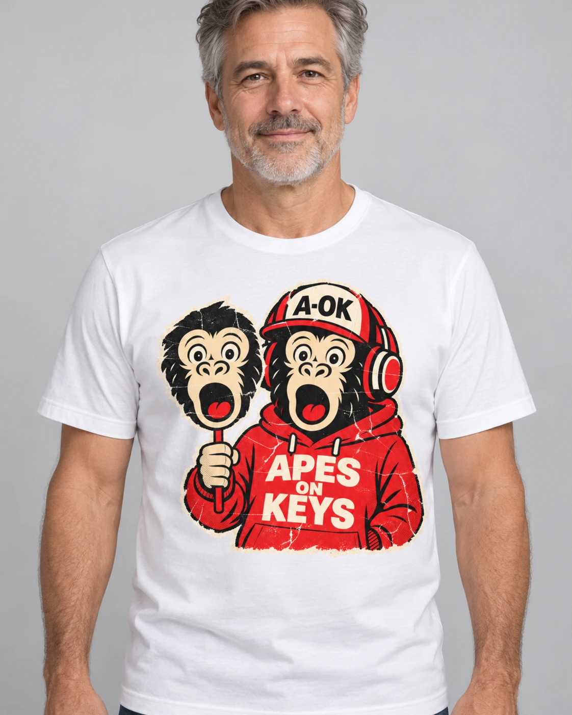 White A-OK Deepfake Tee, worn by a model
