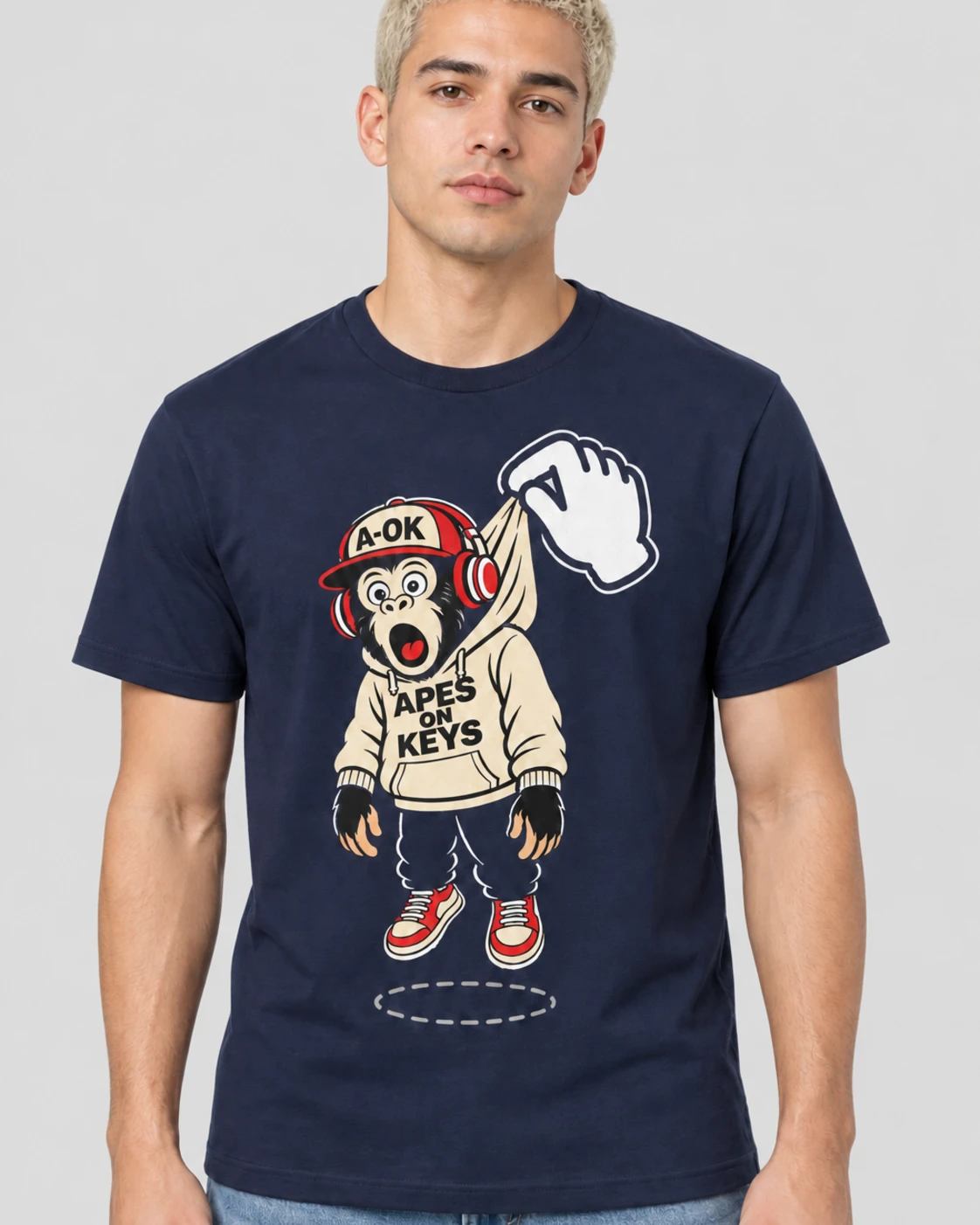Navy A-OK Drag and Drop Tee, worn by a model