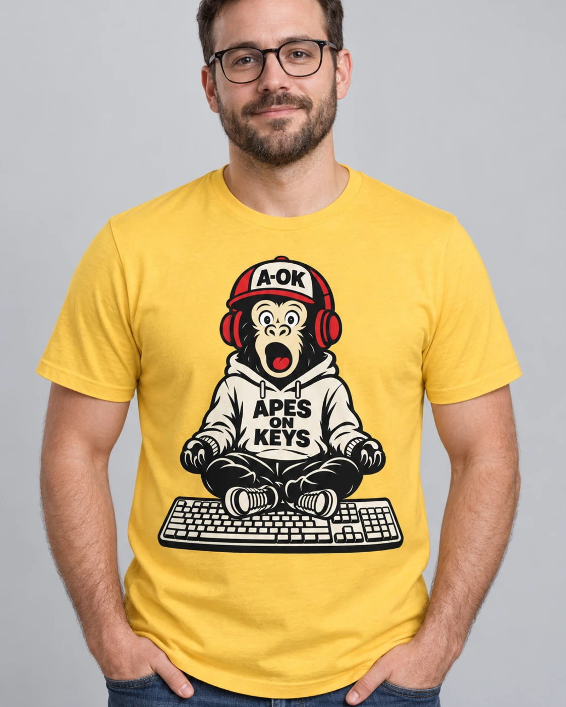 Yellow A-OK Drift Tee, worn by a model