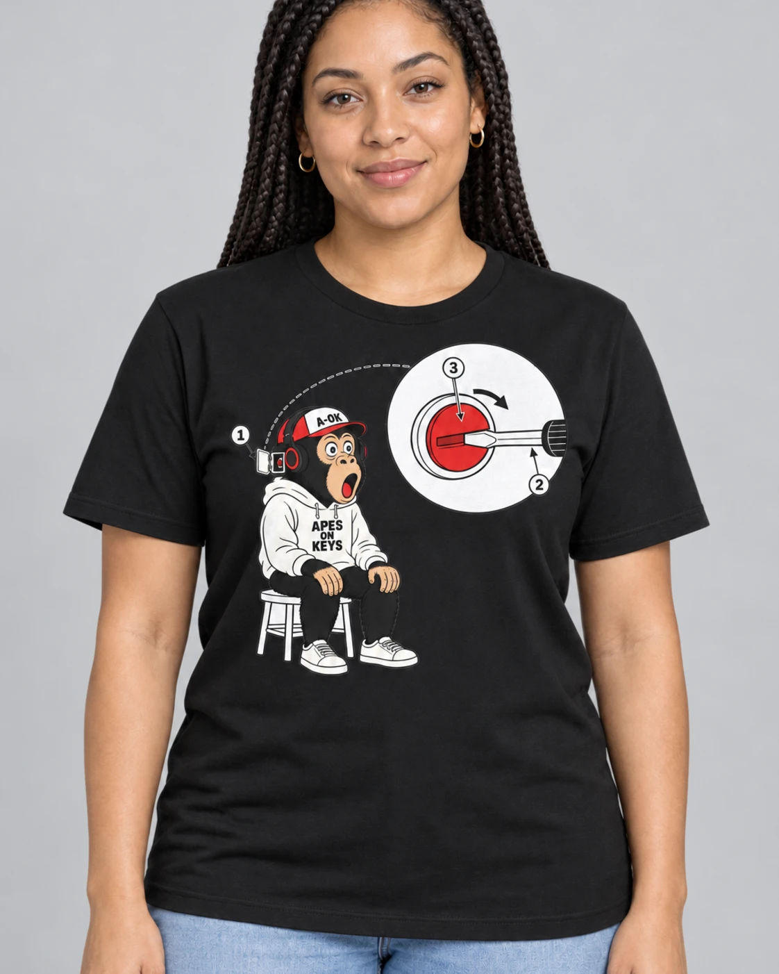 Black A-OK Fine-Tuning Tee, worn by a model