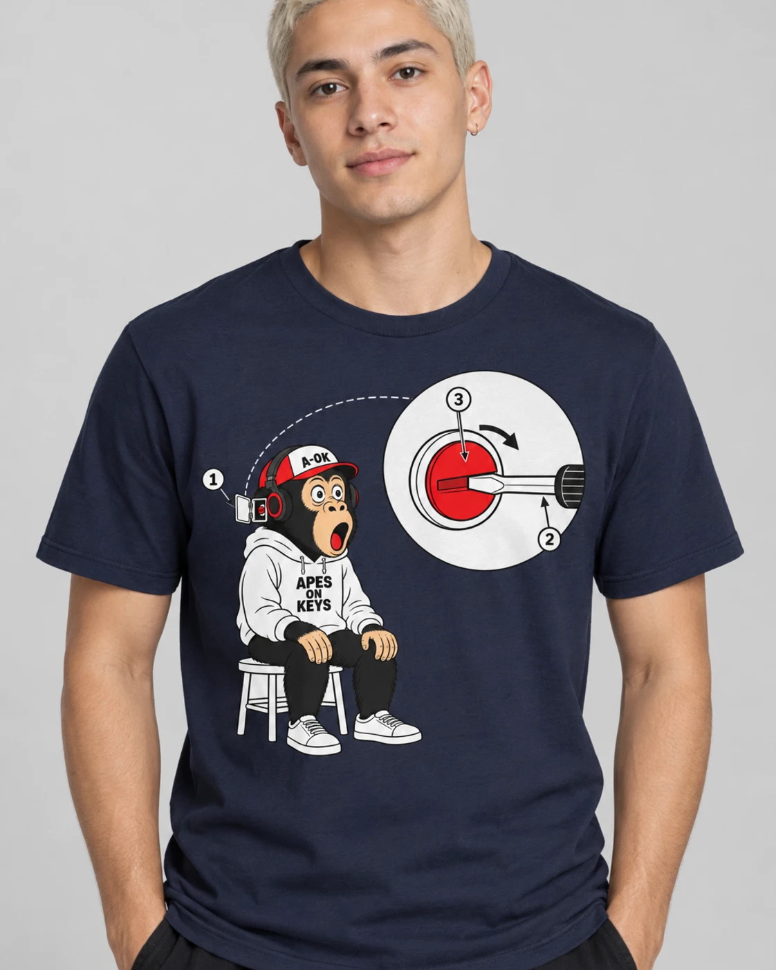 Navy A-OK Fine-Tuning Tee, worn by a model