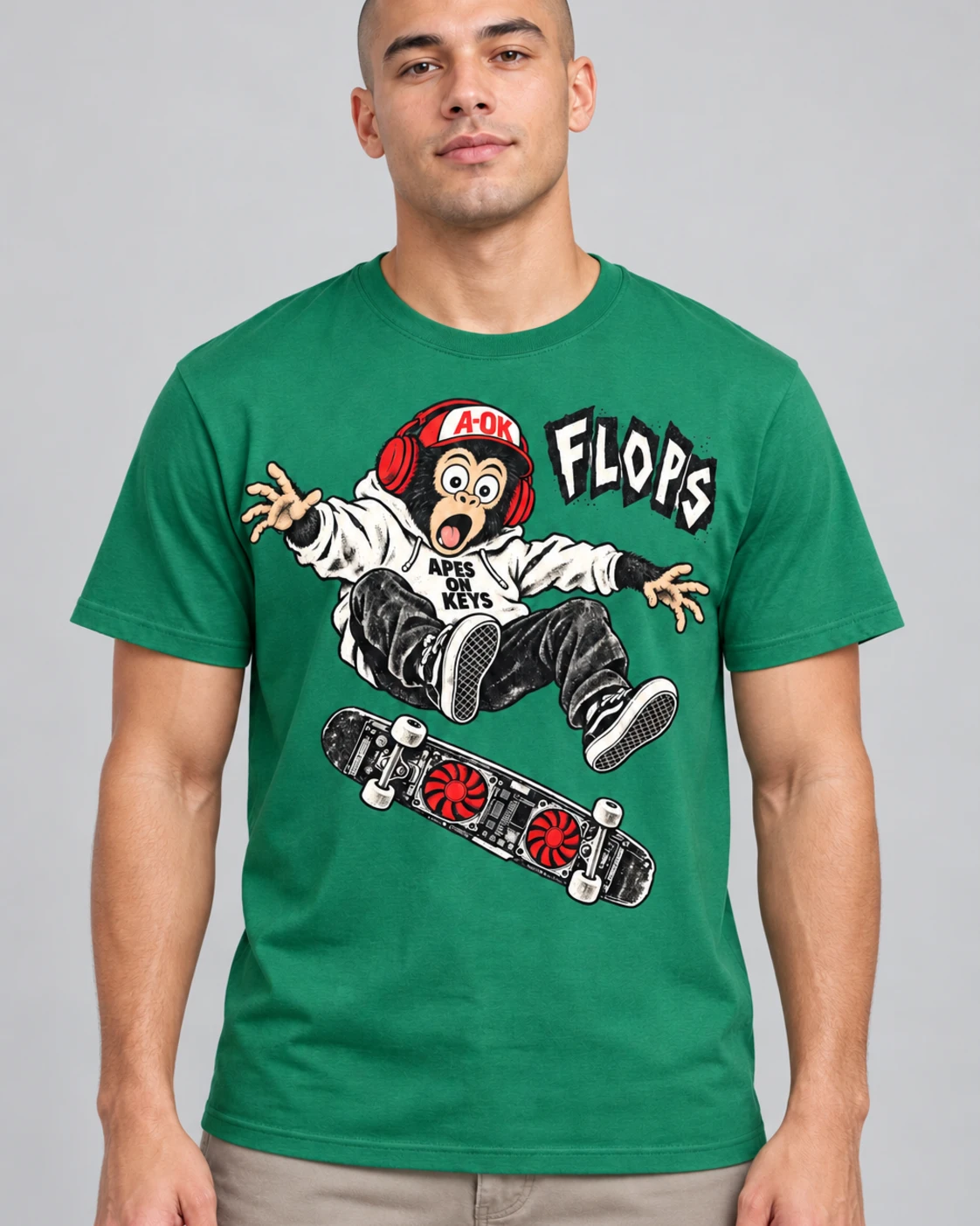 Green A-OK FLOPS Tee, worn by a model