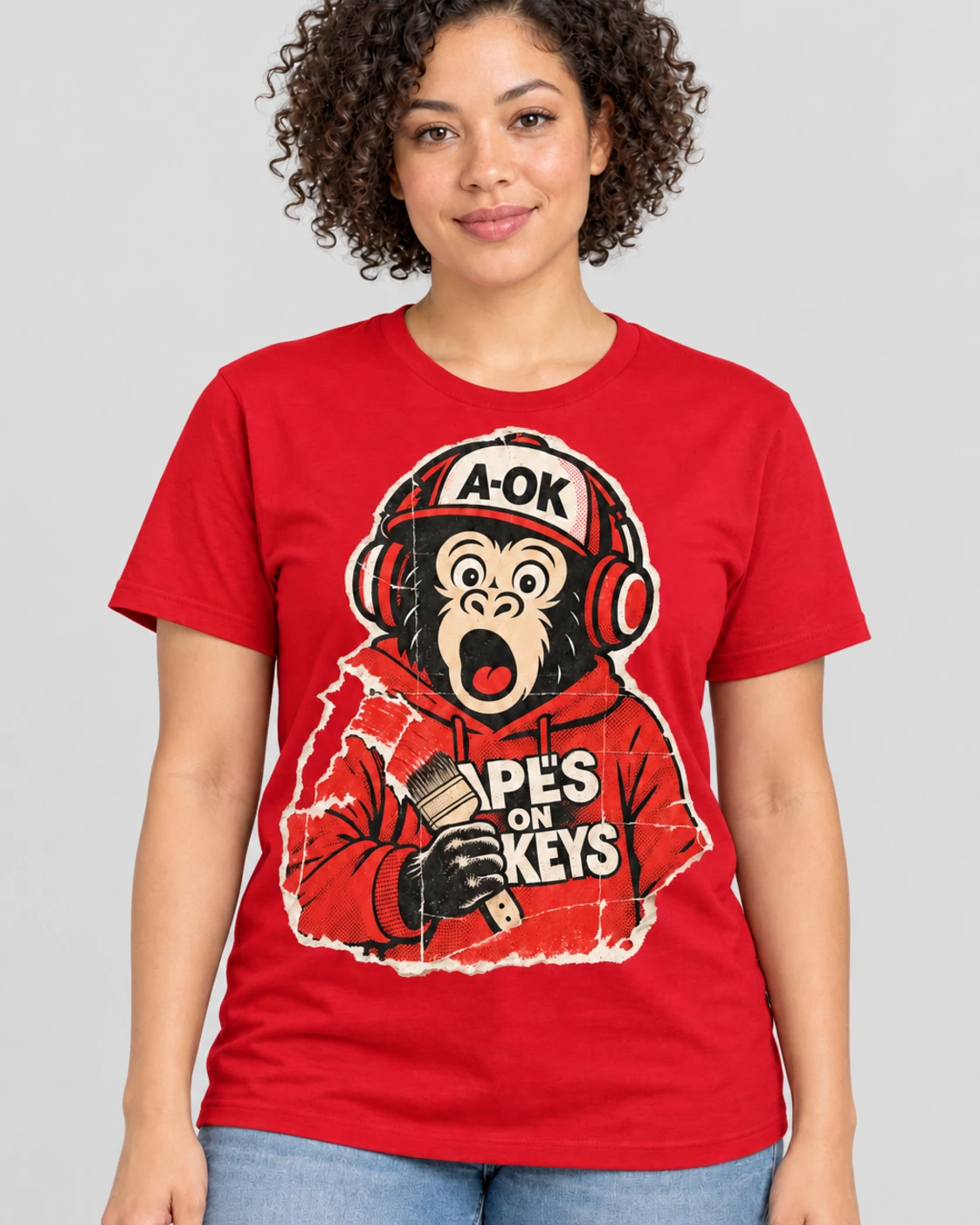 Red A-OK Inpainting Tee, worn by a model