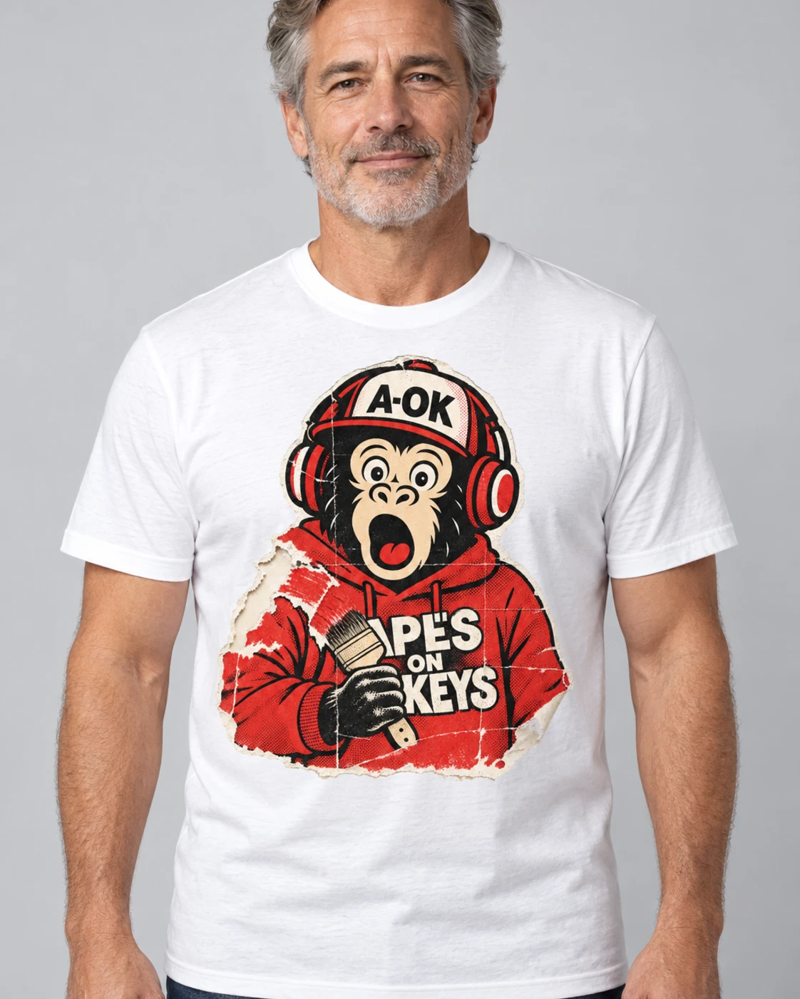 White A-OK Inpainting Tee, worn by a model