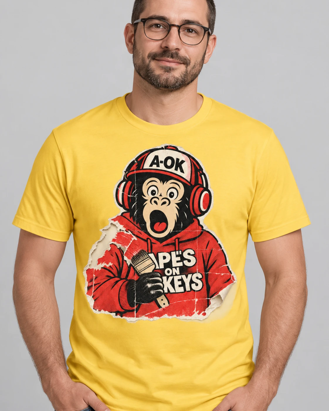 Yellow A-OK Inpainting Tee, worn by a model