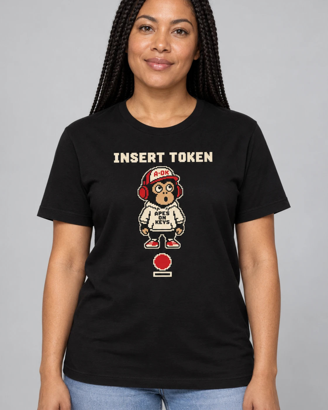 Black A-OK Insert Token Tee, worn by a model