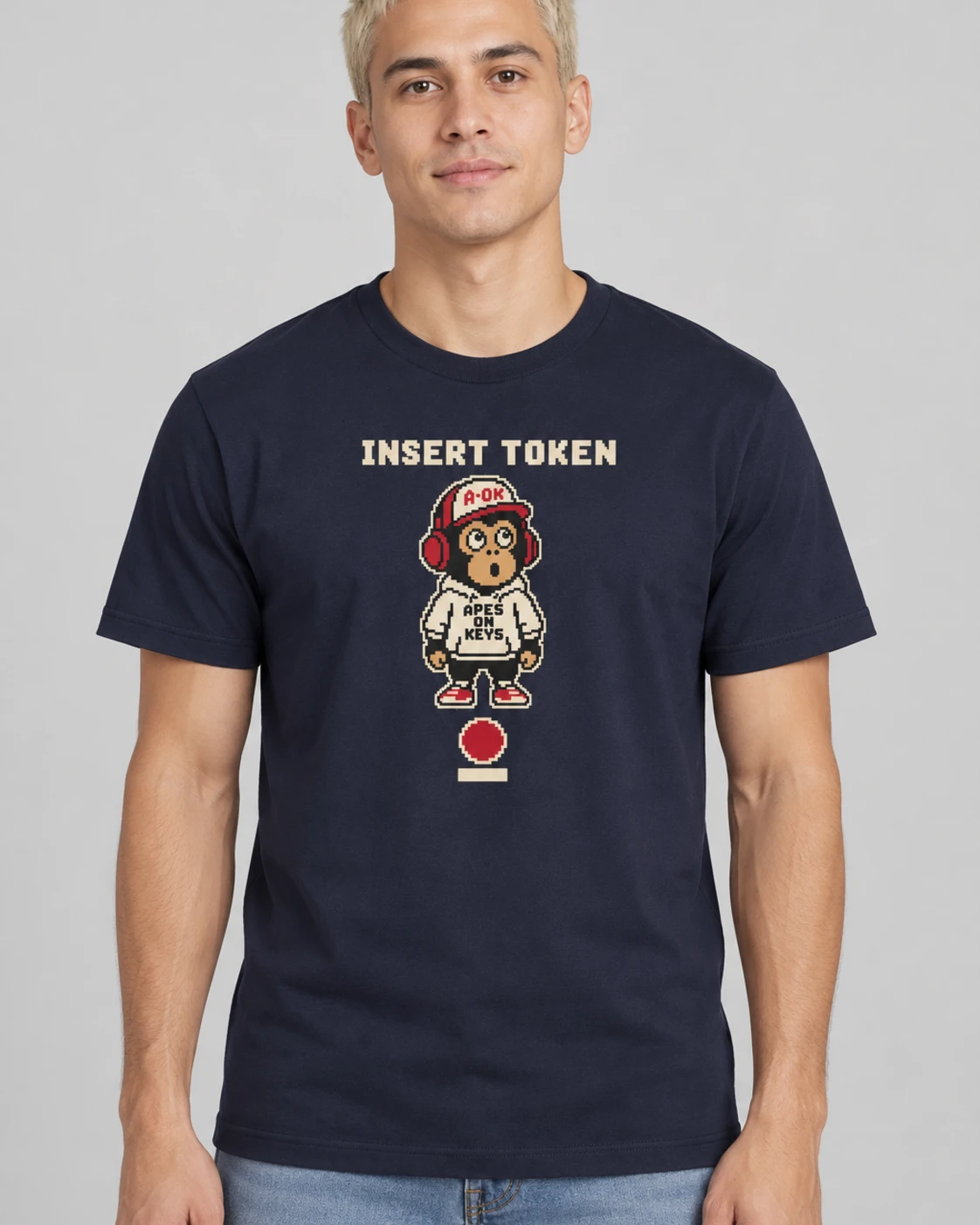 Navy A-OK Insert Token Tee, worn by a model