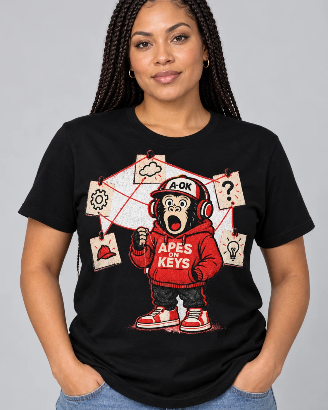 Black A-OK Knowledge Graph Tee, worn by a model