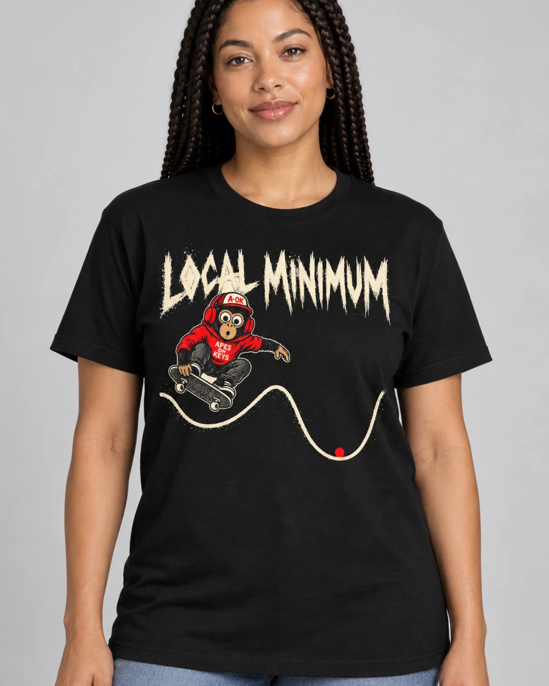 Black A-OK Local Minimum Tee, worn by a model