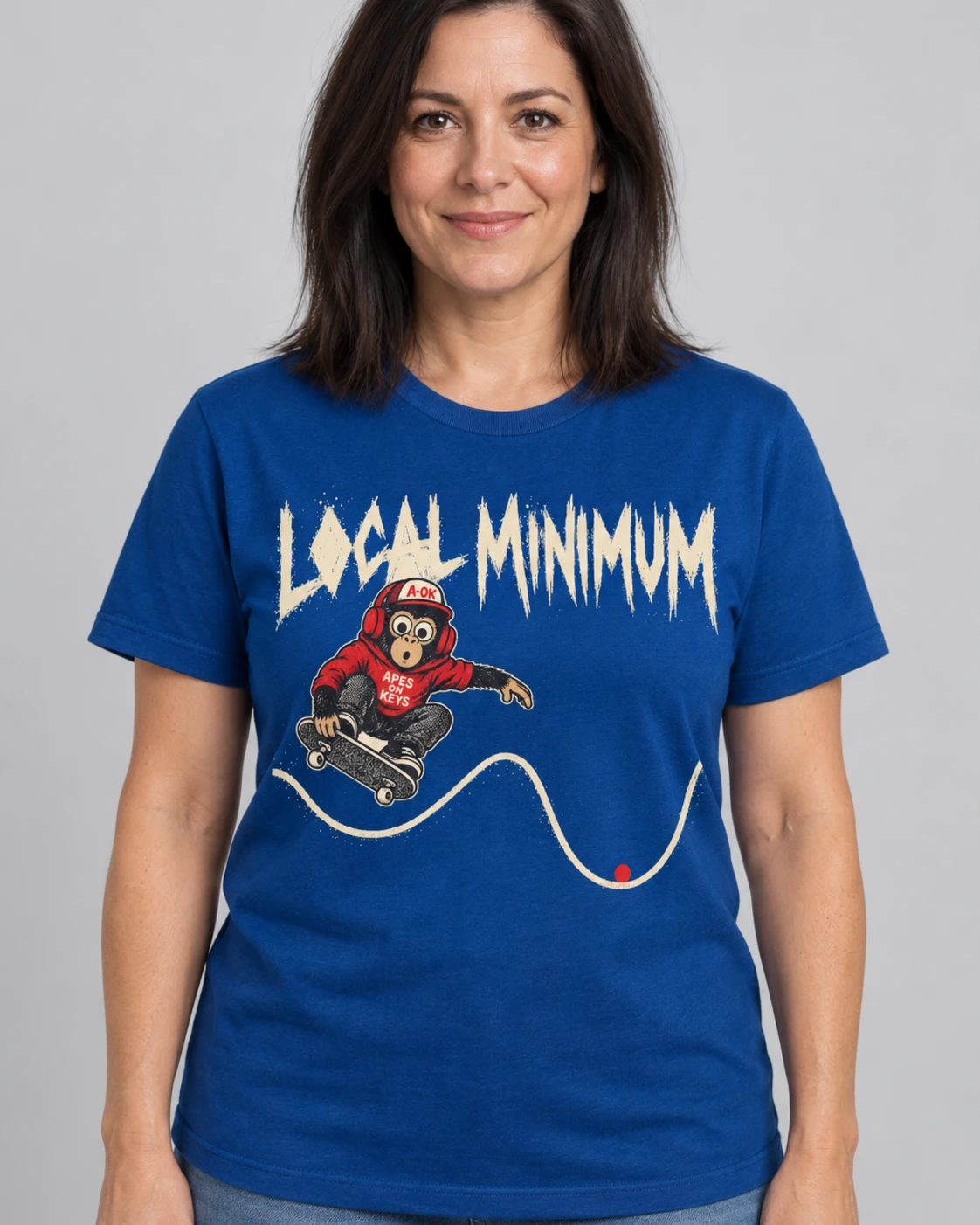 Blue A-OK Local Minimum Tee, worn by a model