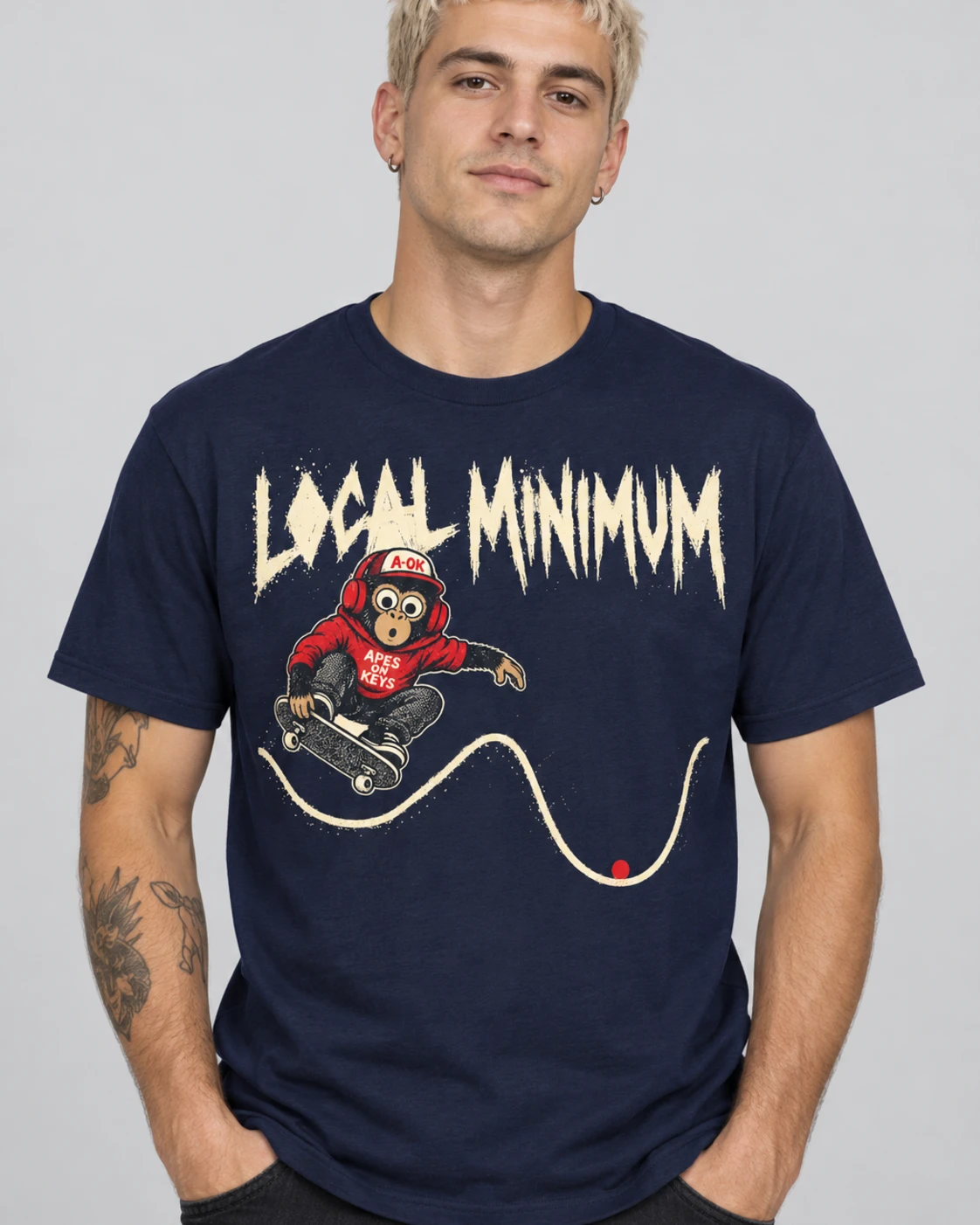 Navy A-OK Local Minimum Tee, worn by a model