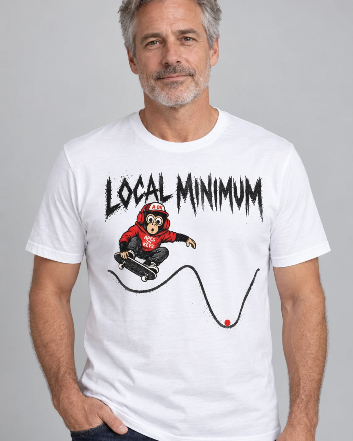 White A-OK Local Minimum Tee, worn by a model