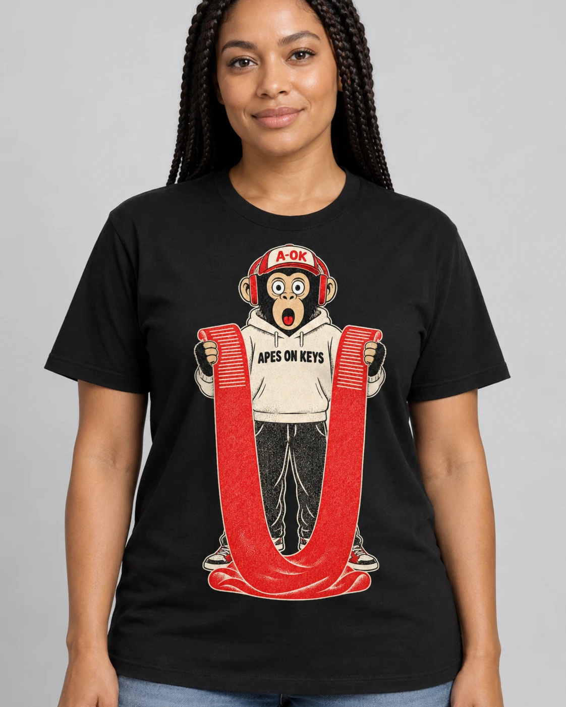 Black A-OK Long Context Tee, worn by a model