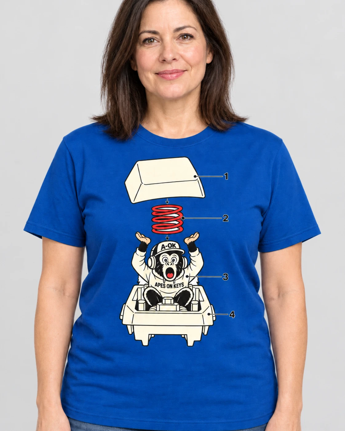 Blue A-OK Mechanical Tee, worn by a model