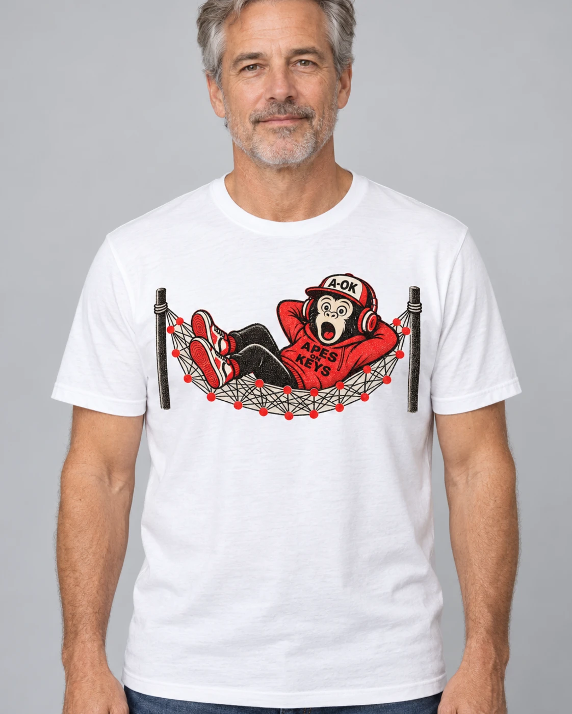 White A-OK Neural Net Tee, worn by a model