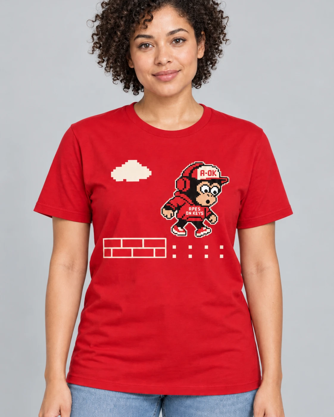 Red A-OK Out of Distribution Tee, worn by a model