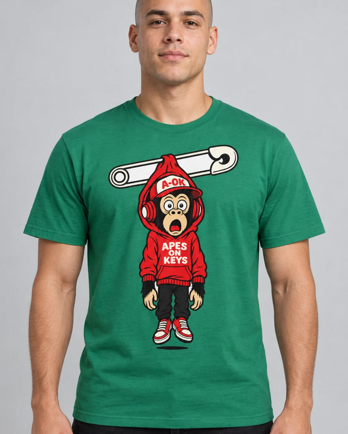 Green A-OK Pinned Tee, worn by a model