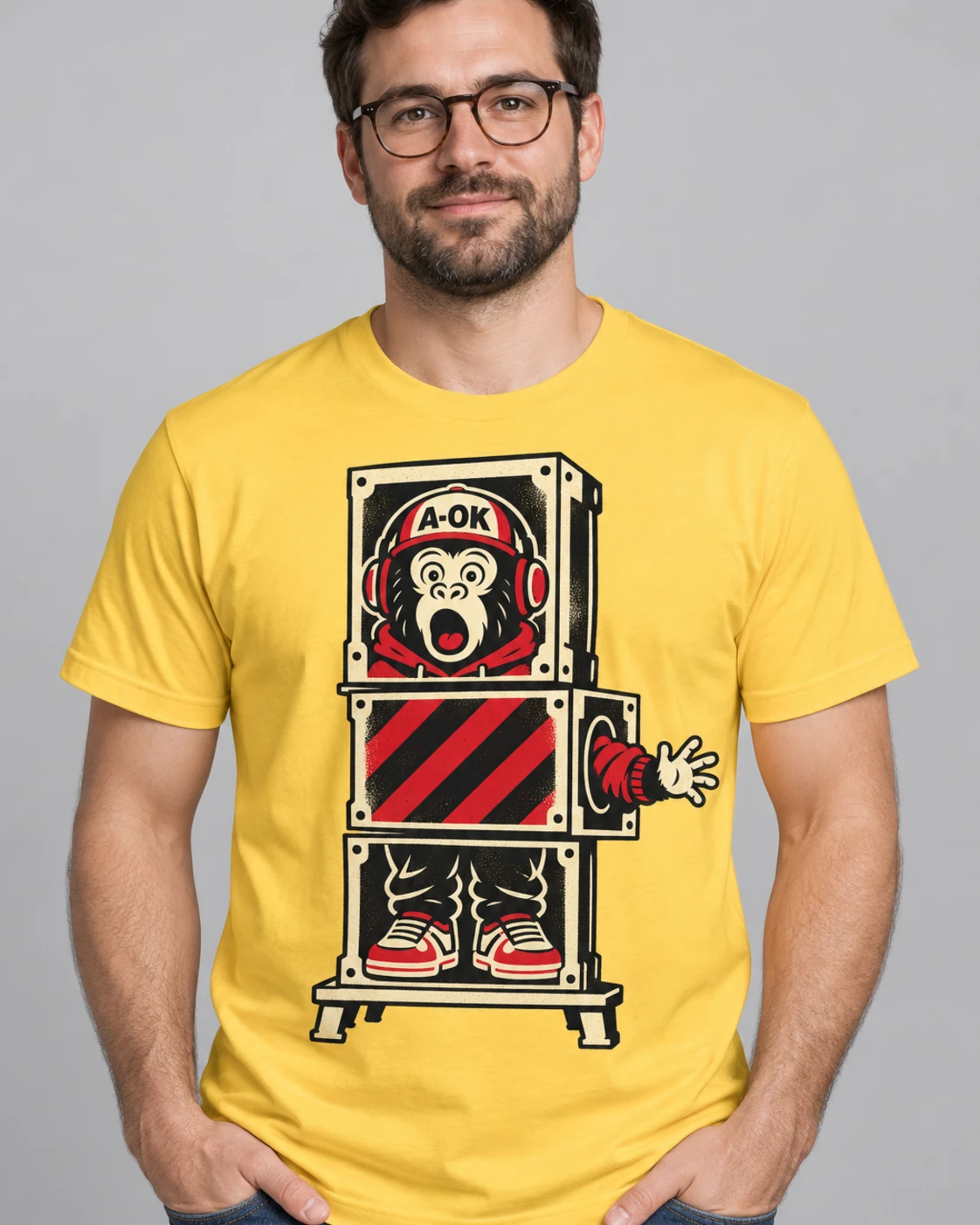 Yellow A-OK Resharded Tee, worn by a model