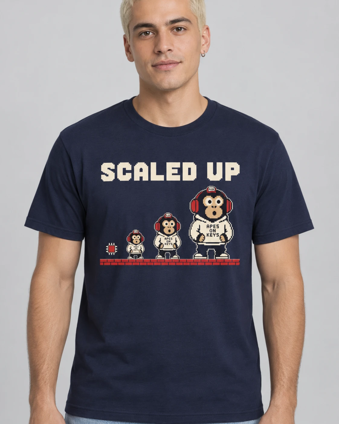 Navy A-OK Scaled Up Tee, worn by a model