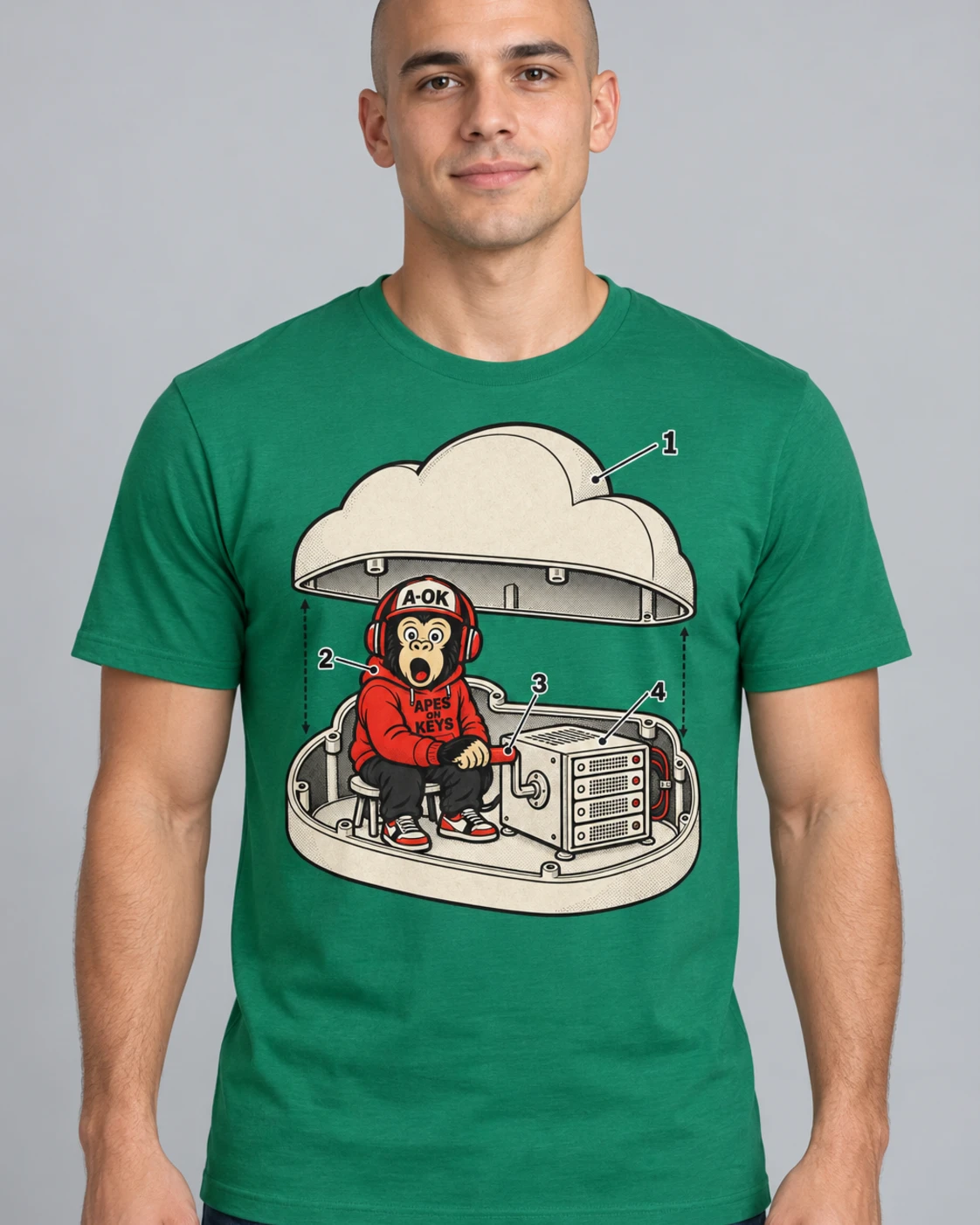 Green A-OK Serverless Tee, worn by a model