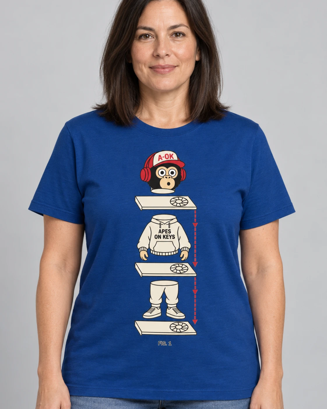Blue A-OK Sharded Tee, worn by a model