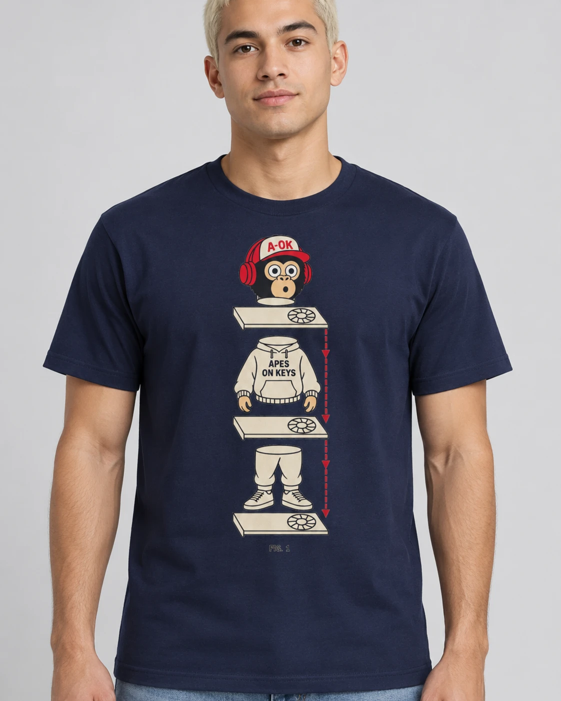 Navy A-OK Sharded Tee, worn by a model