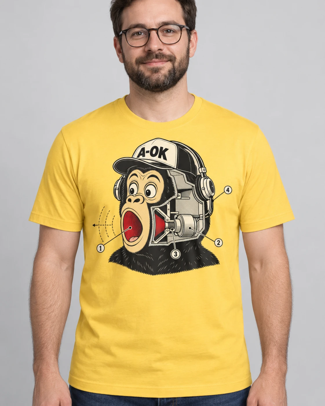 Yellow A-OK Voice Mode Tee, worn by a model