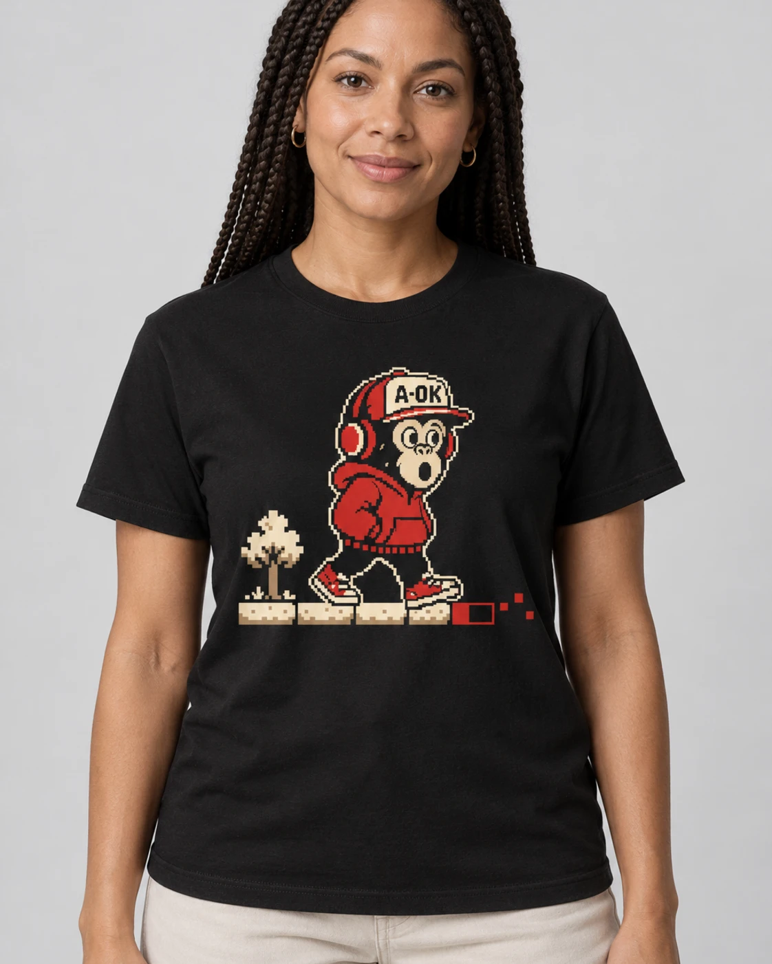 Black A-OK World Model Tee, worn by a model