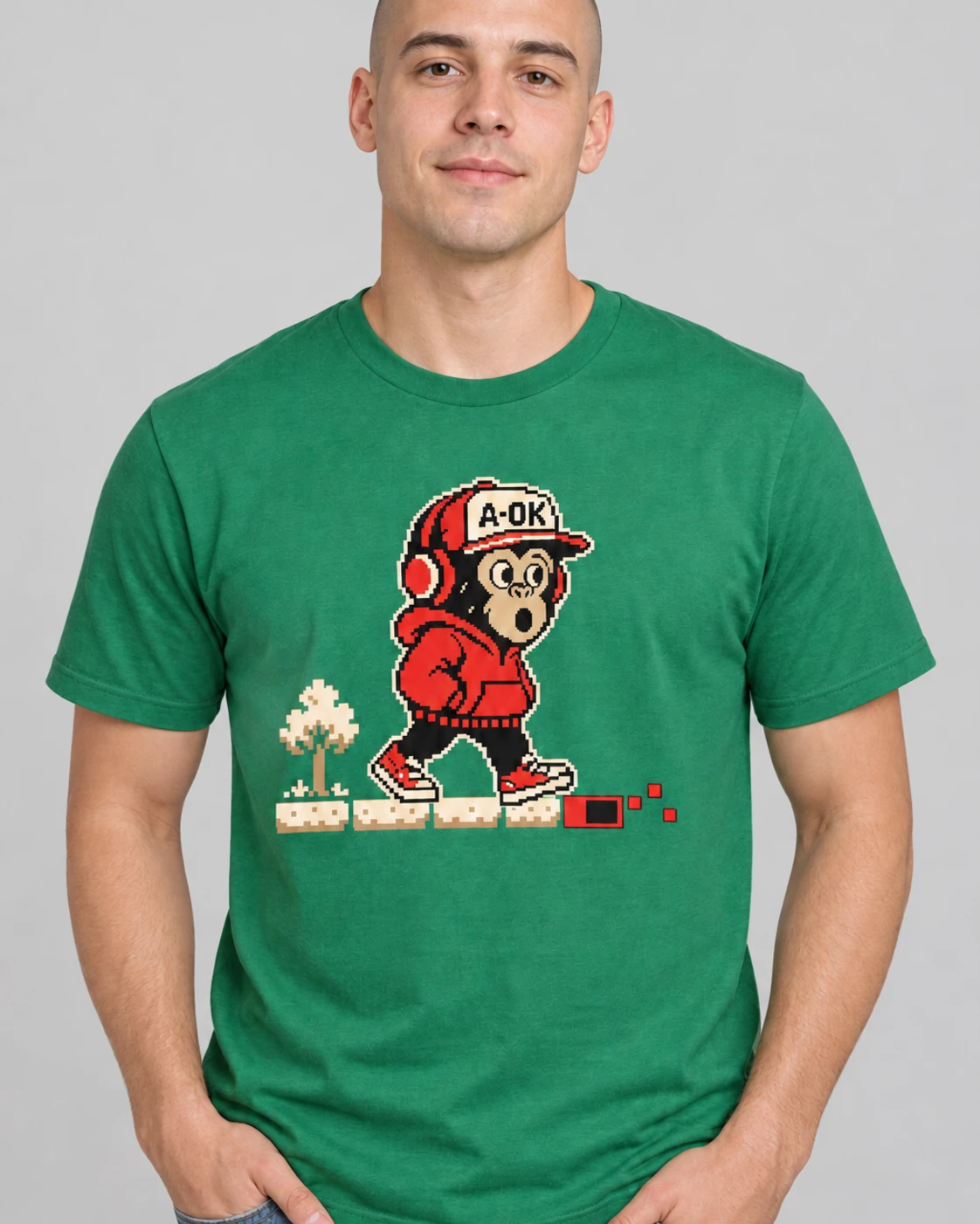 Green A-OK World Model Tee, worn by a model