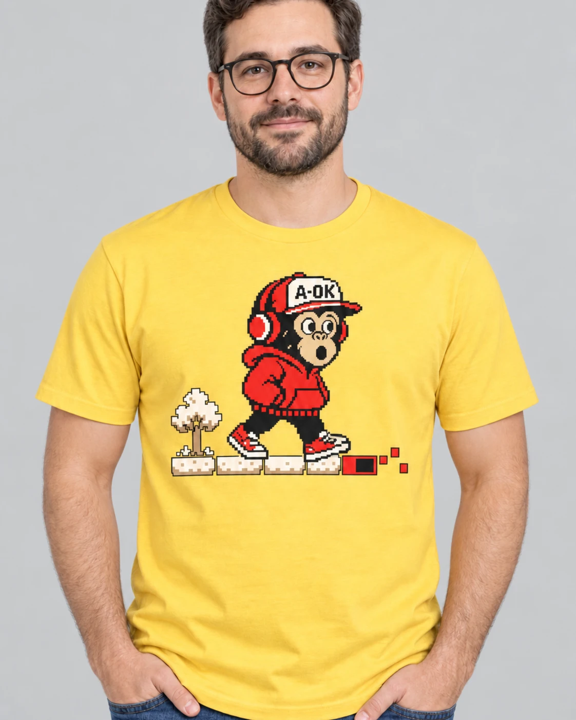 Yellow A-OK World Model Tee, worn by a model
